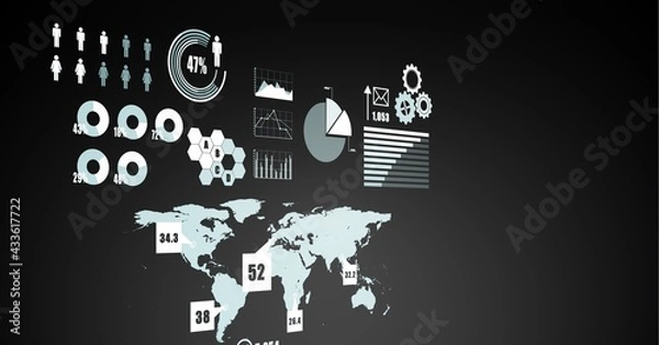 Fototapeta Digitally generated image of digital interface with data processing against black background