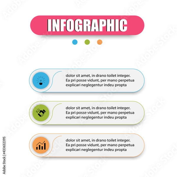 Fototapeta Planning design presents infographics with 3 options. Infographic outline 3 steps modern colorful menu infographics template. Can use workflow layout, diagram, business element, banner, web design.