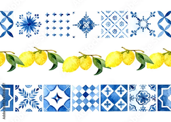 Obraz Mediterranean tiles seamless borders set