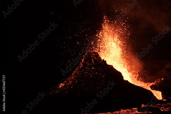 Fototapeta Volcano eruption in Iceland. Shots taken on 27th of April 2021 (eruption started on 19th of March 2021)