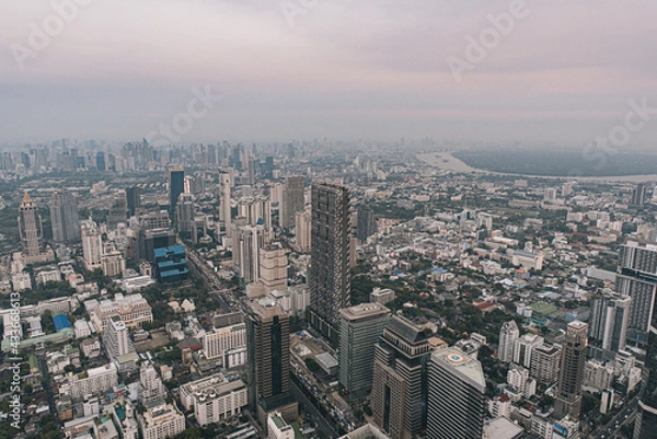 Fototapeta Susnet in Bangkok panoramatic view - King Power Mahanakhon