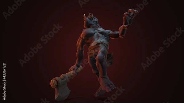 Fototapeta Fantasy character Troll Berserker in epic pose - 3D render on dark background
