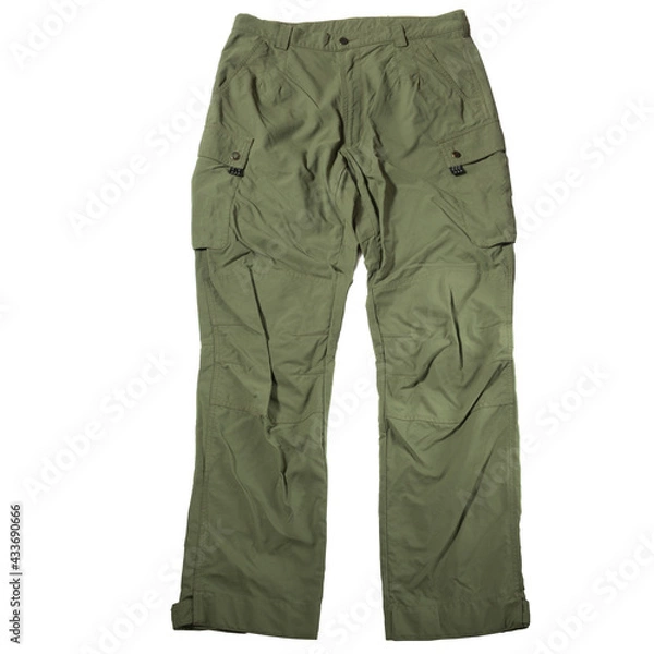 Obraz Green hiking trousers on a white background