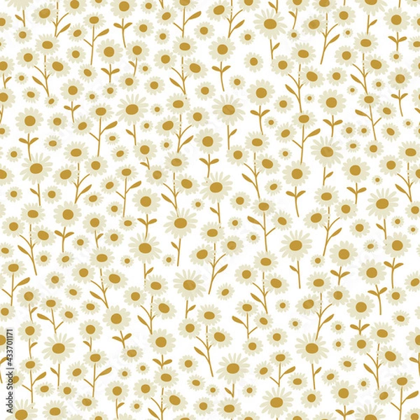 Fototapeta Cream and Gold Hand-Drawn Boho Daisies Seamless Pattern Background Print