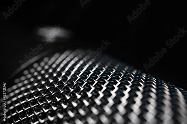 Fototapeta Abstract Macro Closeup of Large Diaphragm Condenser Microphone Grill Isolated in Darkness