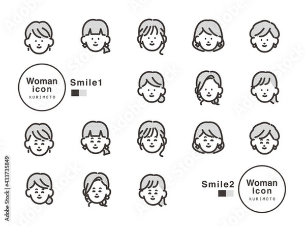 Obraz 女性アイコン笑顔 表情パターン 素材 ベクター
