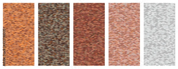 Fototapeta Brick wall texture pattern set, random natural bricks texture collection, editable vector illustration.