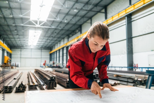 Obraz Construction inspector looking at manufacturing building structure.