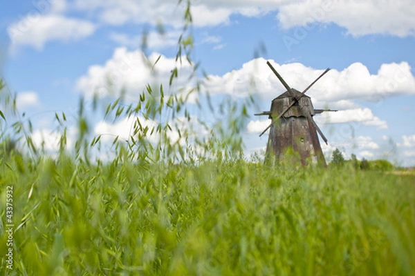 Fototapeta old mill in an oat field
