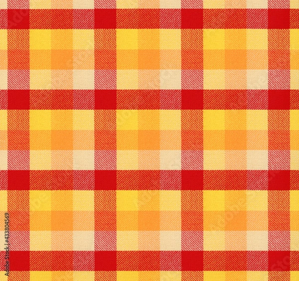Fototapeta Fabric texture canvas. Cotton background. Detail close up for dress or other modern fashion textile print. Red and orange striped textured design.