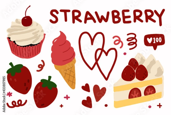 Obraz hand drawn Strawberry, red strawberries art set