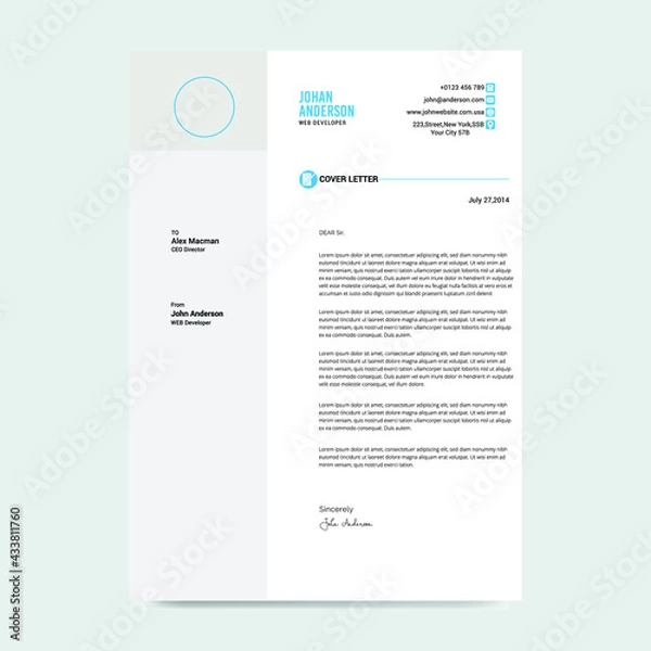 Obraz Professional Resume Cover Design Template
