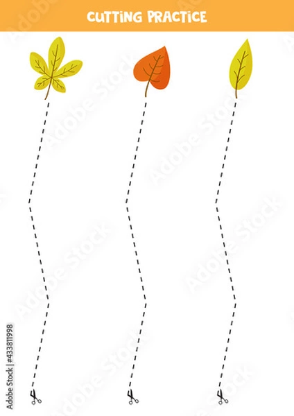Obraz Cutting practice for children with cute autumn leaves.