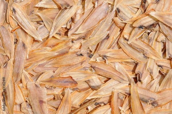 Obraz Dried Fish on Bamboo threshing basket