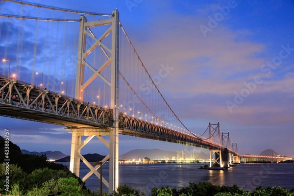 Fototapeta 瀬戸大橋の夜明け　香川県坂出市与島パーキング