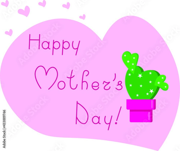 Fototapeta Pink heart-shaped banner for mother's day with a lovely succulent. 