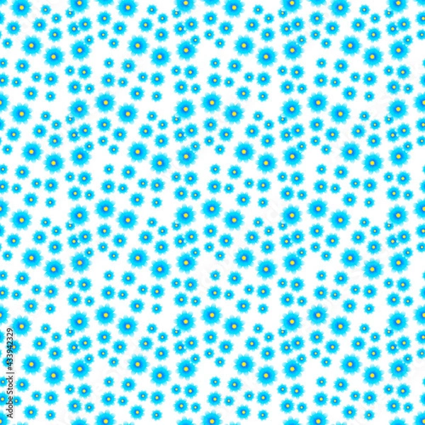 Fototapeta Vector seamless pattern with floral, repeating element. Pattern with a blue flower on a white background. Use in textiles, clothing, wallpaper, design, baby backgrounds, wrapping paper.