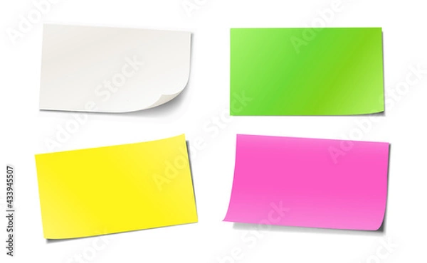 Fototapeta Set of colored blank sticky notes paper with different paper curls