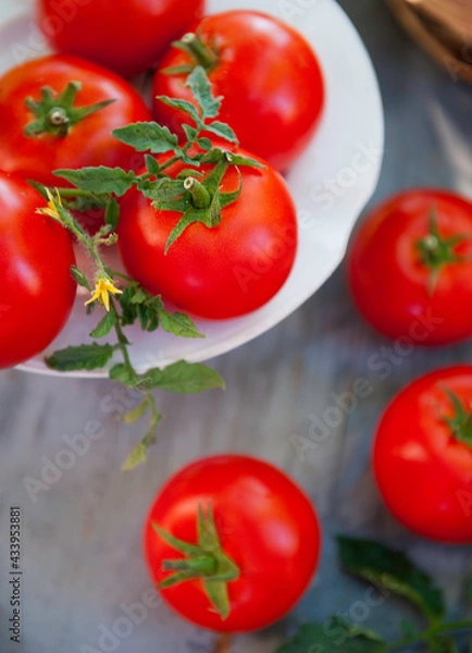 Fototapeta fresh red tomatoes on a white plate