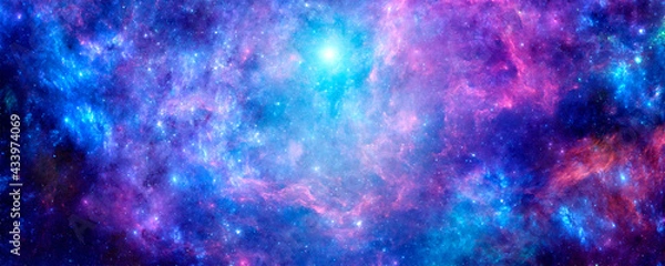 Fototapeta Bright purple cosmic background with nebula and stardust