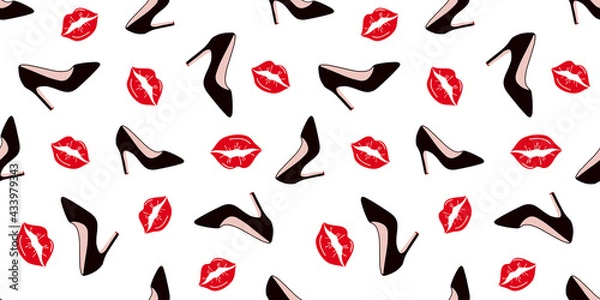 Fototapeta Seamless pattern with shoes. Fashion womens shoes seamless pattern. Flat vector illustration