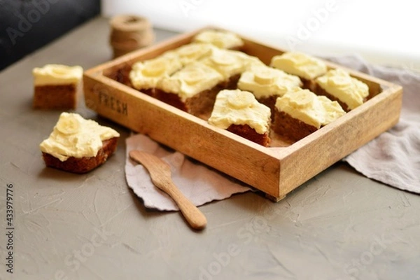 Obraz Homemade fresh banana cake with copy space