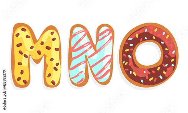 Fototapeta MNO Cookie Alphabet Letters, Sweet Glazed Baking Biscuit Font Cartoon Vector Illustration