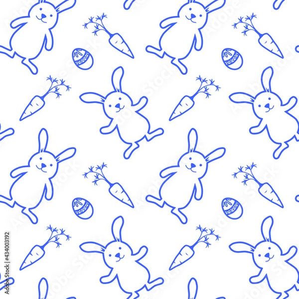 Obraz Easter rabbits, carrots and eggs seamless pattern