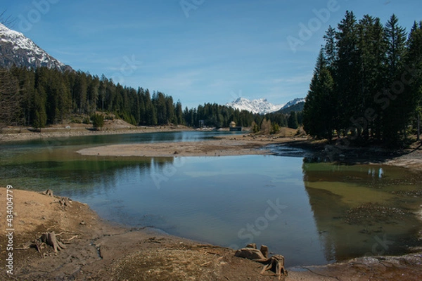 Fototapeta Beautiful Heidsee in Lenzerheide in Switzerland 8.5.2021
