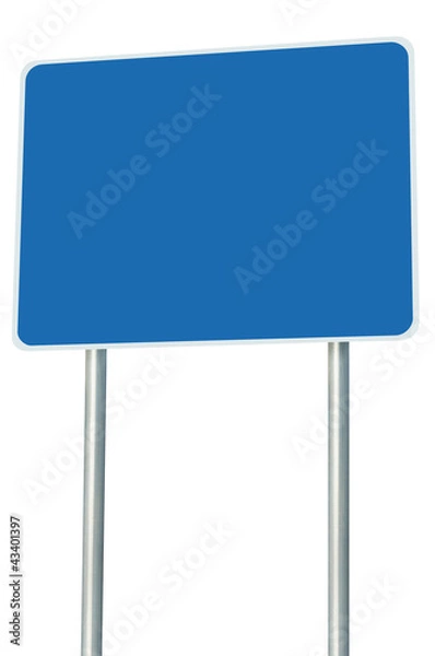 Fototapeta Blank Blue Road Sign Isolated, Large Perspective Copy Space