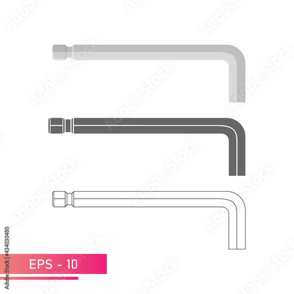 Obraz Set, Hex key for the specialist. Linear, solid and realistic design. On a white background. Flat vector illustration.
