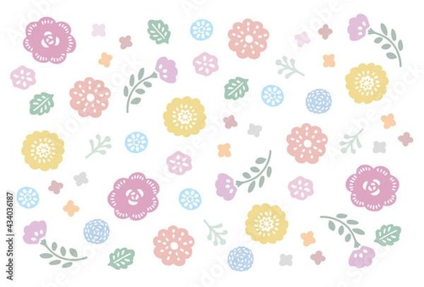 Fototapeta 花　背景　かわいいイラストパターン