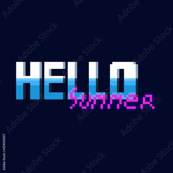 Fototapeta Pixel art hello summer 80s text design.