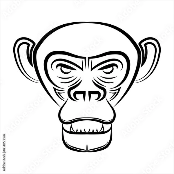 Fototapeta Black and white line art of chimpanzee head Good use for symbol mascot icon avatar tattoo T Shirt design logo or any design