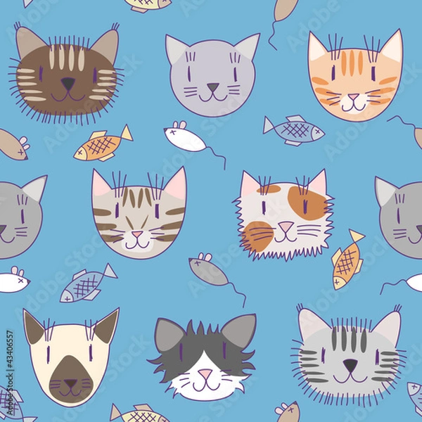 Fototapeta Seamless pattern with cute cats #2