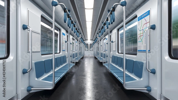Obraz Inside empty subway car, metro car empty interior 3d rendering