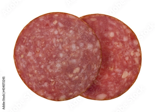 Fototapeta Sliced sausage isolated on a white background.