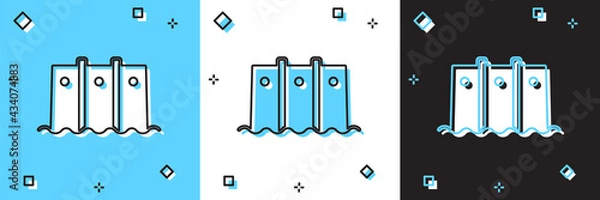 Obraz Set Hydroelectric dam icon isolated on blue and white, black background. Water energy plant. Hydropower. Hydroelectricity. Vector