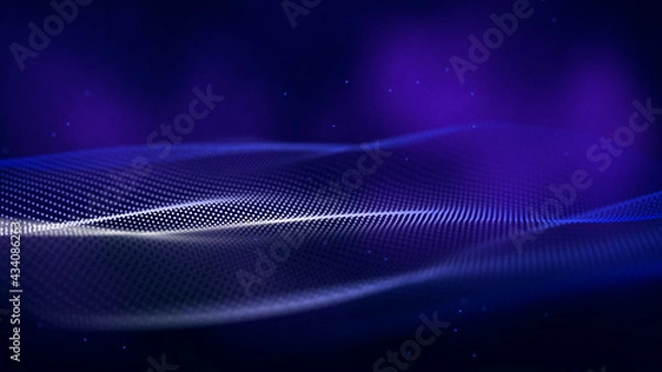 Obraz Abstract futuristic wave background. Network connection dots and lines. Digital background. 3d