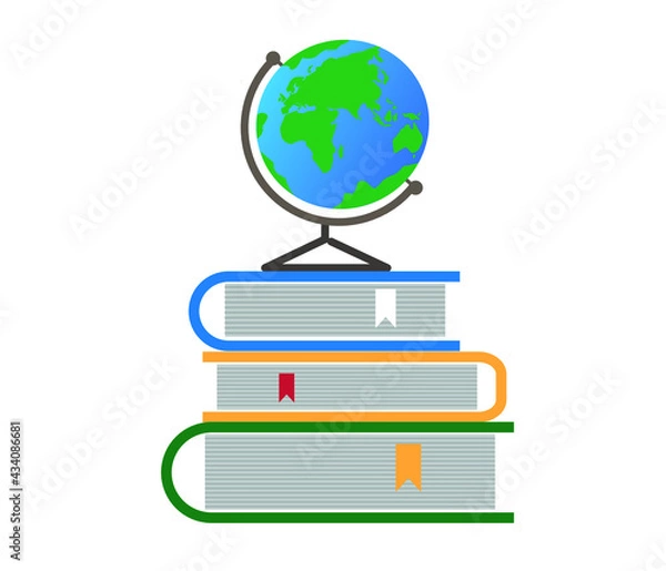 Fototapeta book world vector , university logo. Globe on book science concept vector illustration.