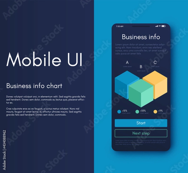 Obraz Vector graphics infographics with six options. Template for creating mobile applications, workflow layout, diagram, banner, web design, business reports with 6 steps.