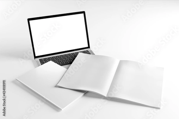 Fototapeta Isolated Devices and magazine Mockup - 3d rendering.
