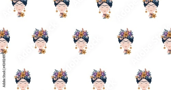 Fototapeta Illustration of rows of woman with flowers on white background