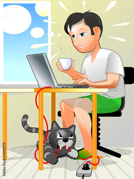 Fototapeta User and crazy cat