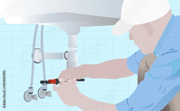 Obraz Plumber is working in the bathroom illustration.