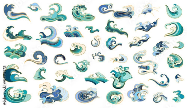 Fototapeta Set of vector elements of oriental waves