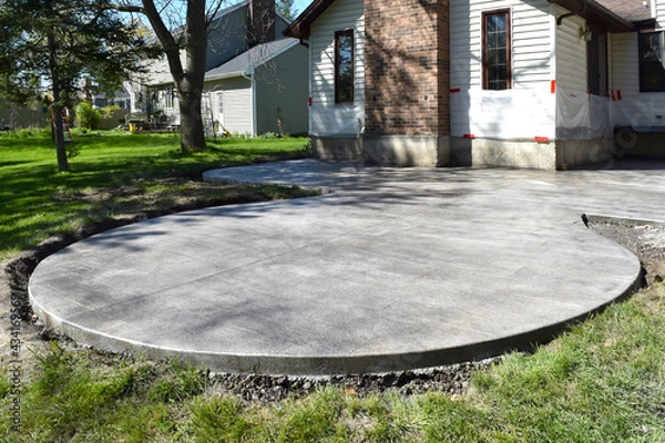 Fototapeta New Home House Patio Construction Concrete Cement Foundation Builders Smooth Surface