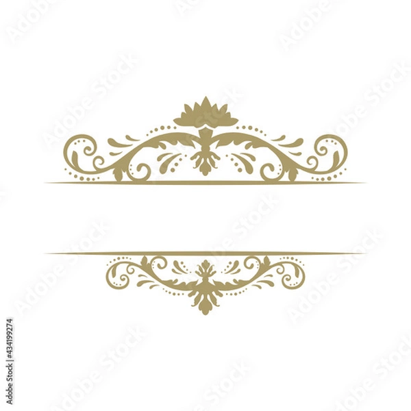 Fototapeta empty golden ornamental frame, damask pattern, vector