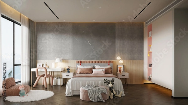 Fototapeta 3d render of bedroom, hotel room