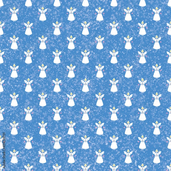 Obraz Angels in starry sky seamless pattern.